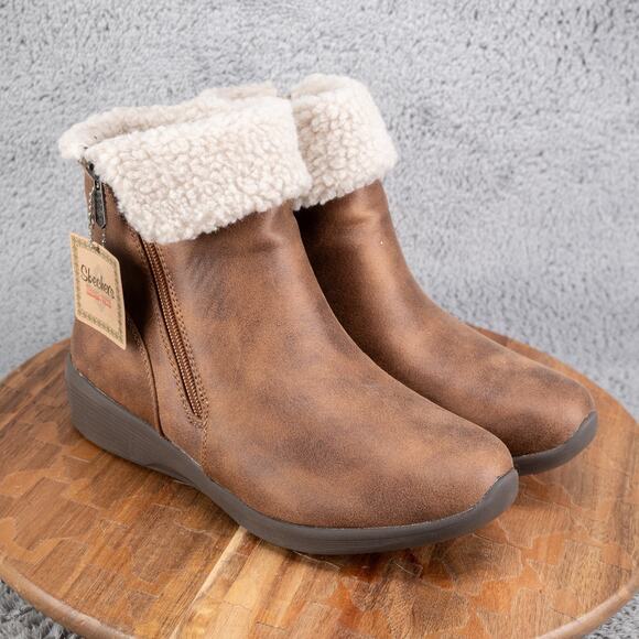 Skechers Arya Fold Over Faux Fur Booties New Rumour Chestnut Brown Size 8.5 - Picture 1 of 6